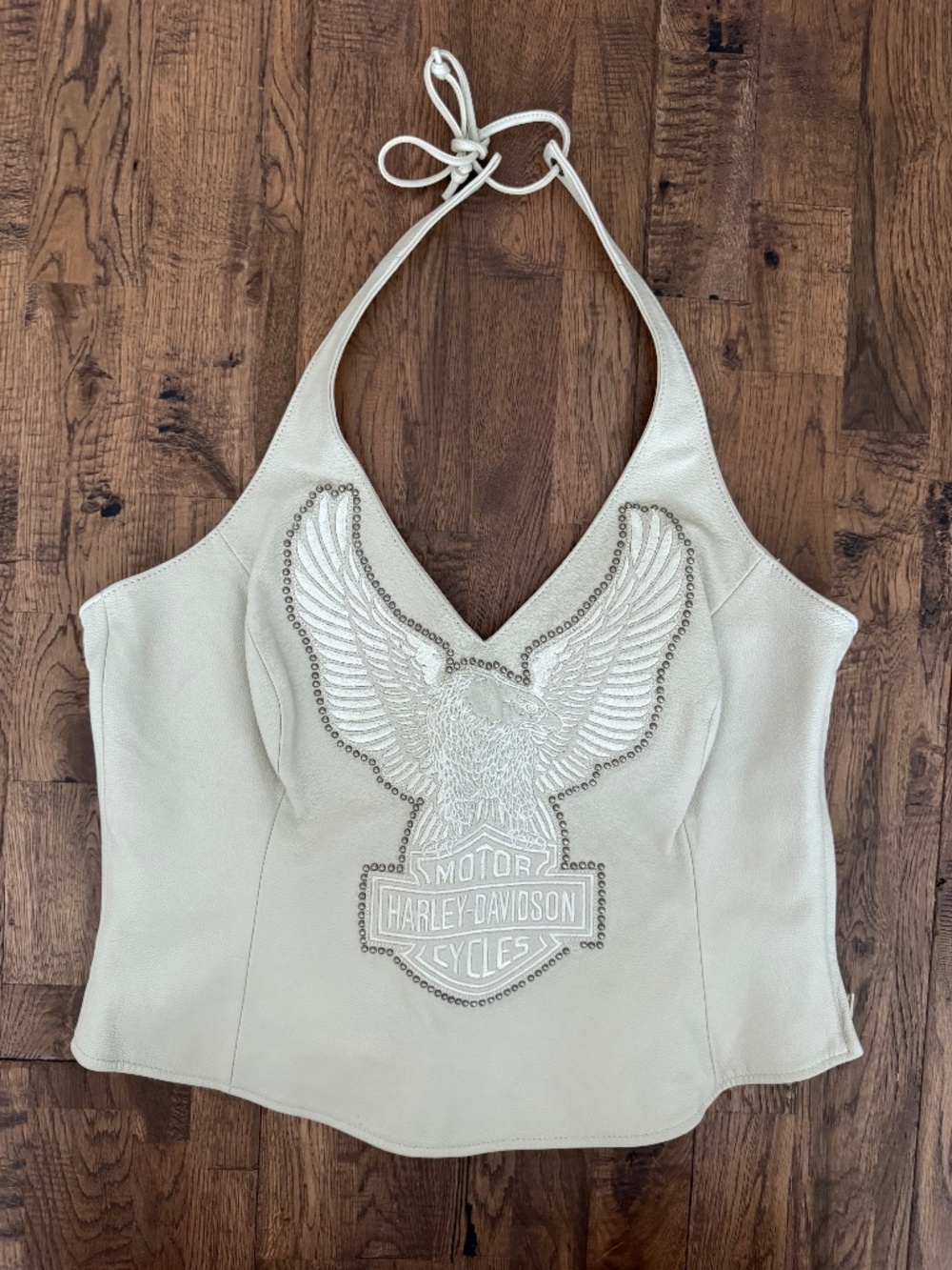 Harley Davidson 2008 Genuine Leather Eagle Halter Top White Studded Size L A
